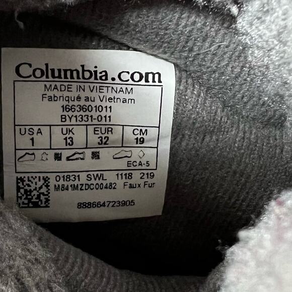 Columbia charcoal gray pink faux fur trim winter lace up ankle snow boots size 1 - Picture 9 of 10